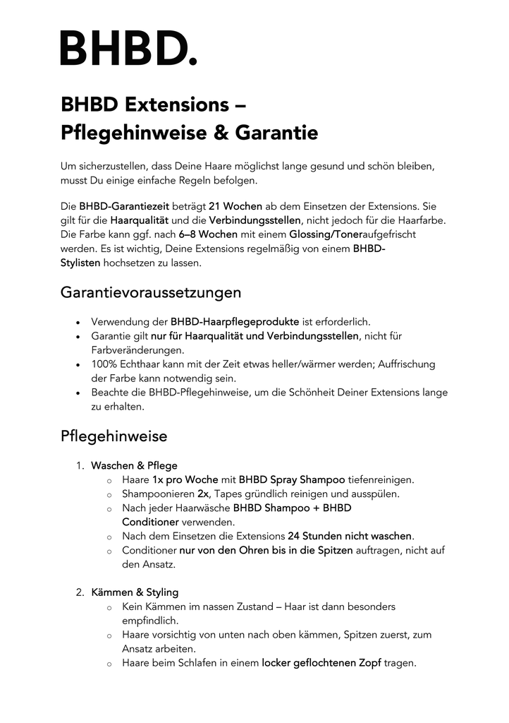 BHBD Pflegeanleitung